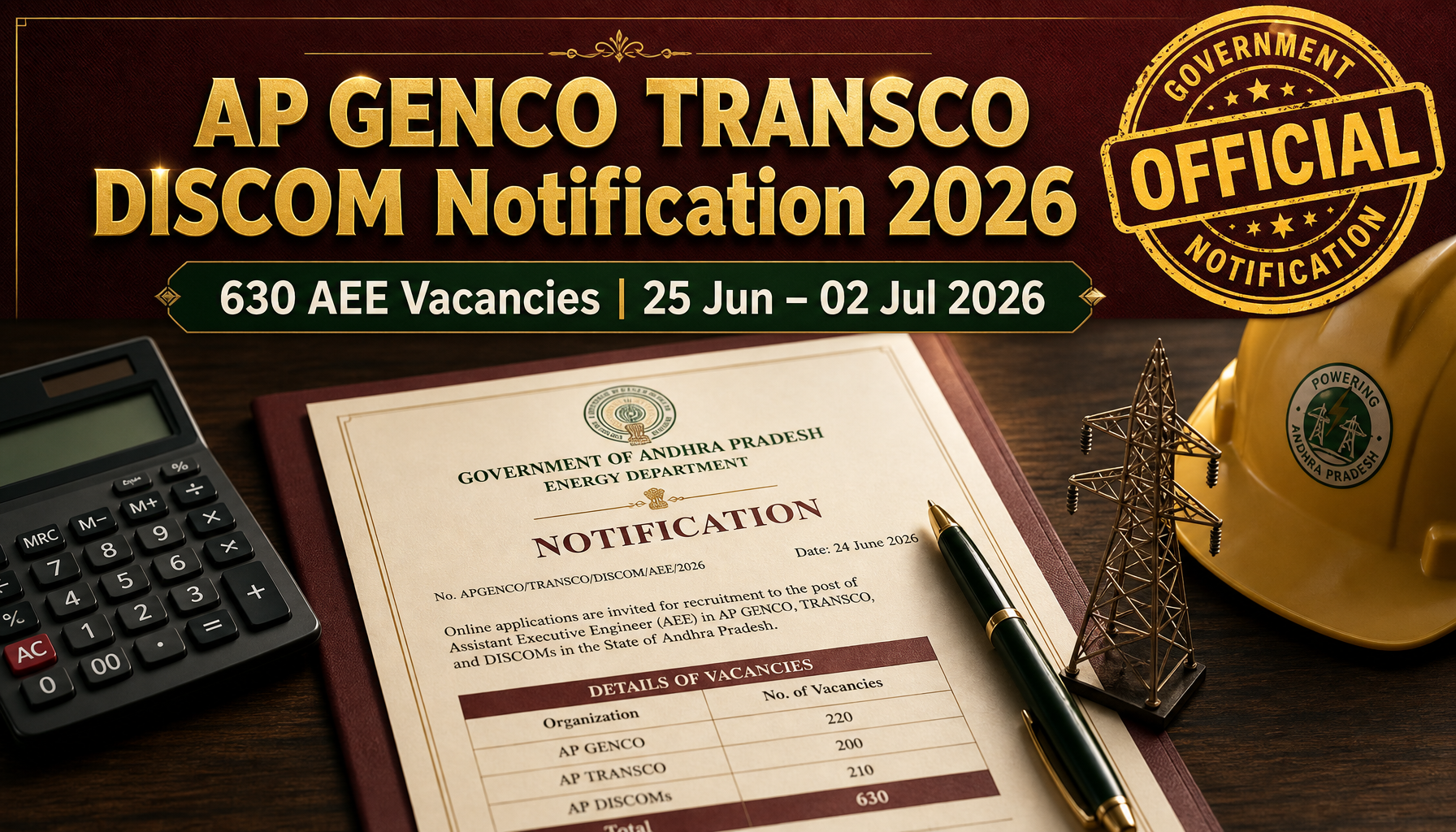 AP GENCO TRANSCO DISCOM AEE Recruitment 2026: 630 Engineer Vacancies, Apply Online from 25 June